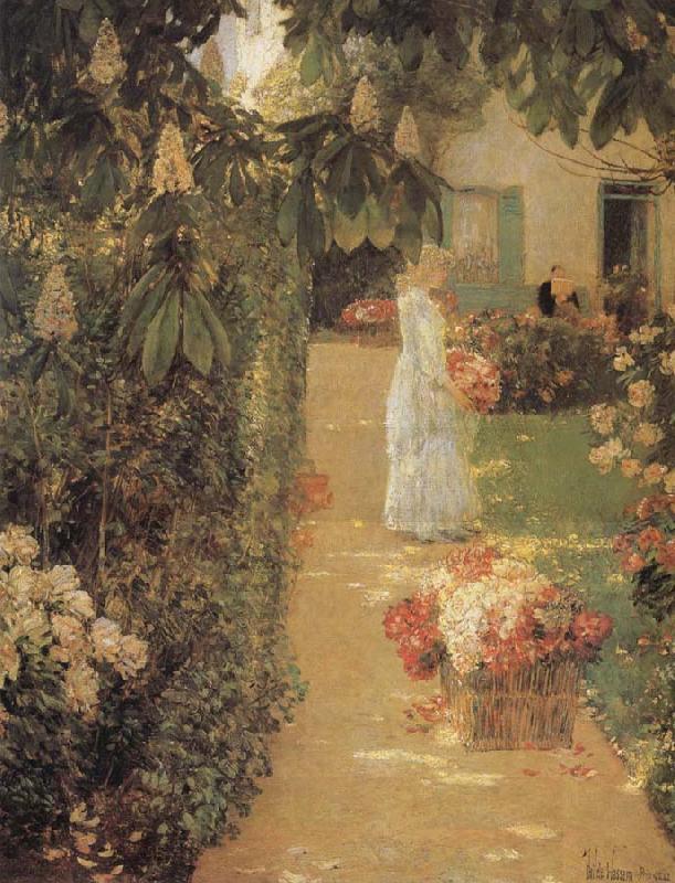 Childe Hassam Gathering Flowers in a French Garden
